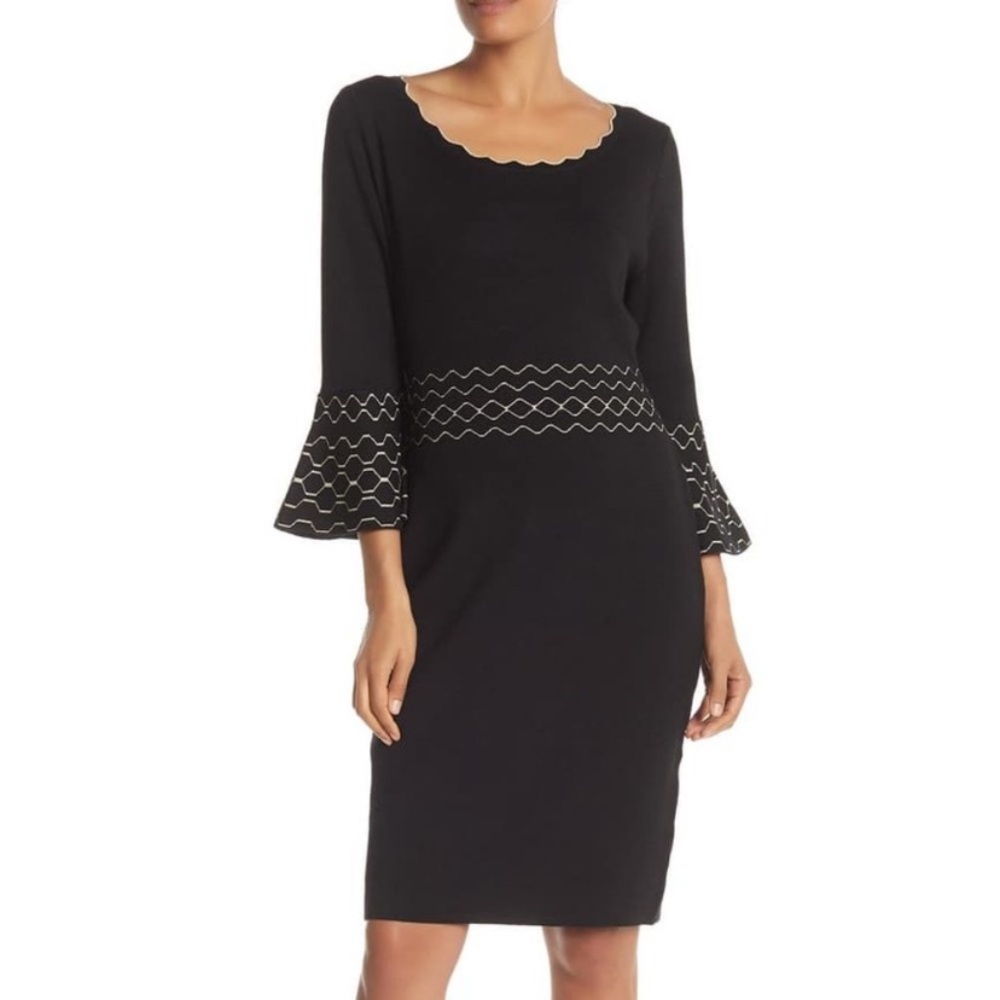 NWT Nina Leonard Scalloped BellSleeve SweaterDress